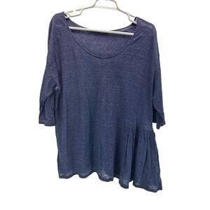 elsa esturgie Nouveau Asymmetrical Ruffle Short Sleeve Linen Blouse Blue 38/6